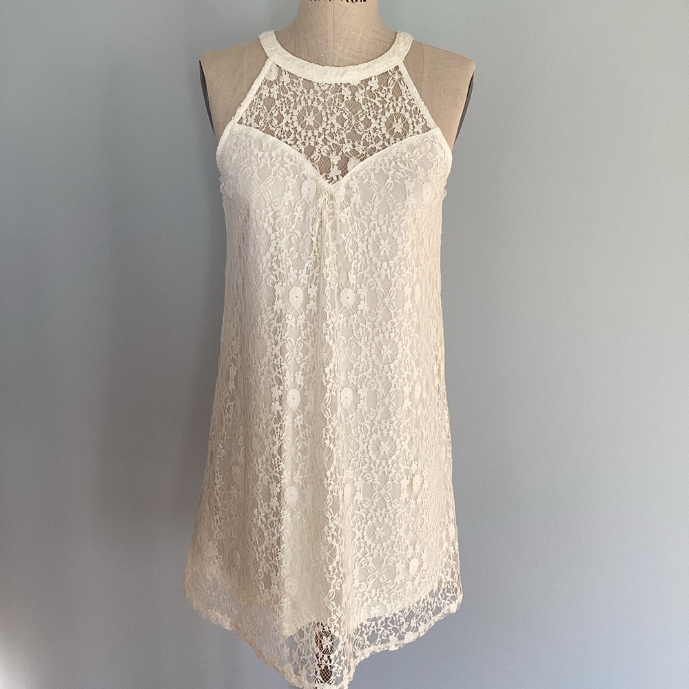 Monteau Los Angeles  Ivory Lace Halter Shift Dress Size Medium